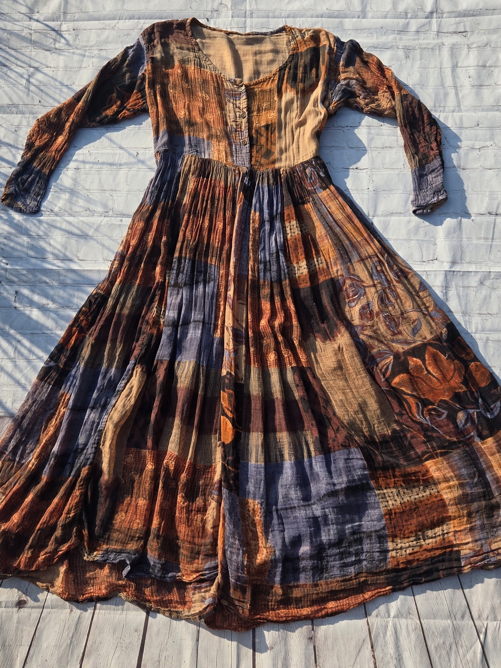 Vintage Bohemian, hippie-chic, or fairy grunge patchwork lightweight gauzy maxi